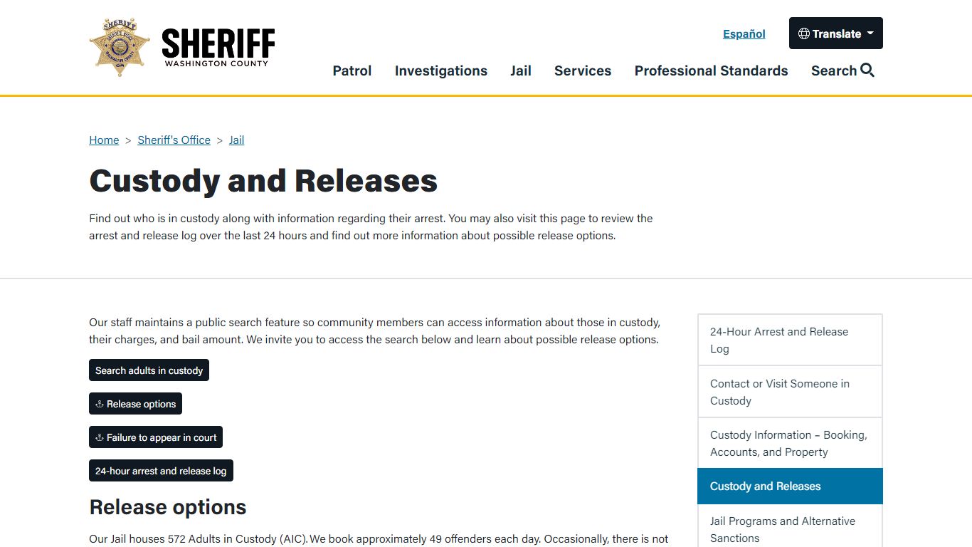 Custody and Releases - Washington County, OR